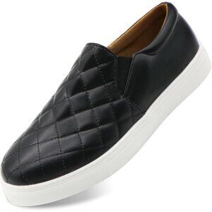 Women's Black Stylish Comfy Slip On Low Top Faux Leather Loafers Sneakers Shoes